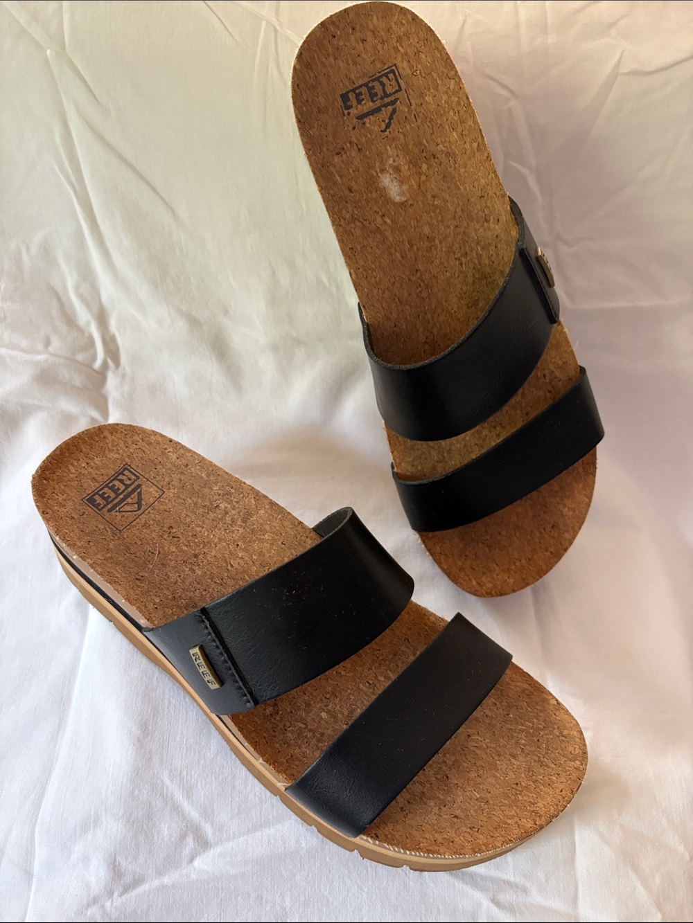 Reef Women's Black Dual-Strap Cork Slide Sandals